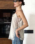 Elegant Lace Trim Satin Cami Top