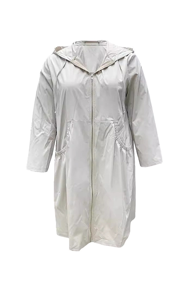 Casual Long Sleeve Hooded Windbreaker for Plus Size Women