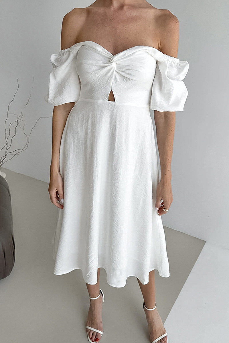 Elegant Lantern Sleeve A-Line Dress