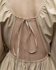 French Minimalist V-Neck Puff Sleeve Dress