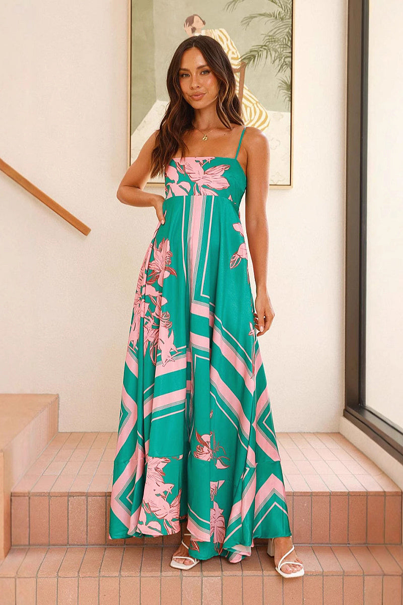 Floral Print Pocket Strap Dress for Women