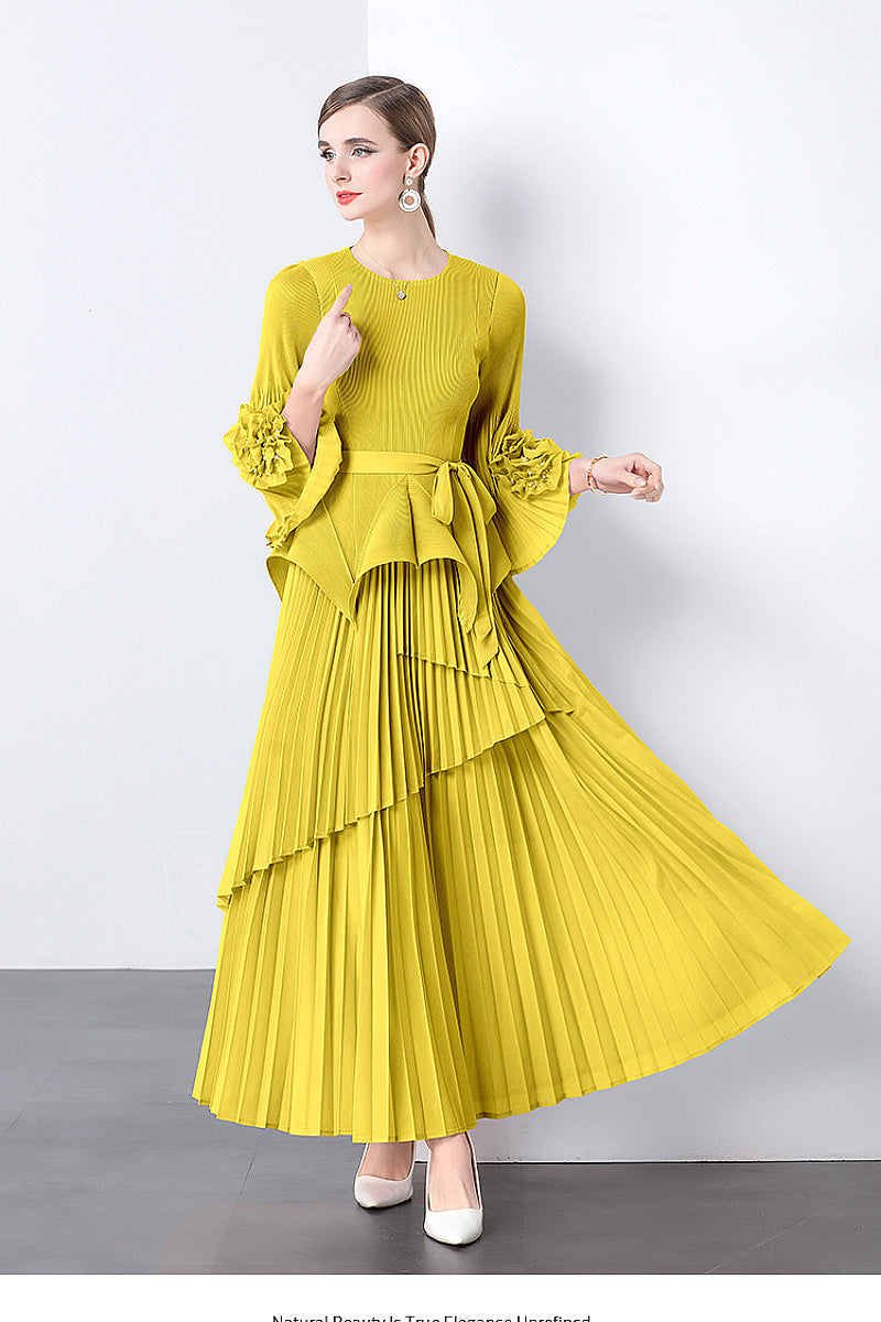European Style Tie Waist Flare Sleeve Top Set
