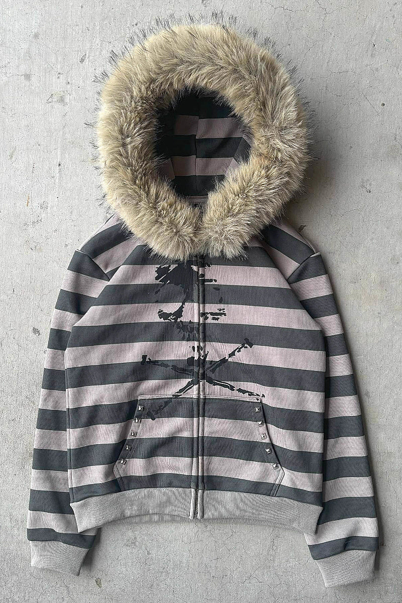 Vintage Striped Hooded Coat for Fall and Winter