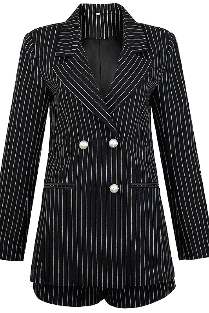 Elegant Striped Pearl Suit Set with Shorts and Pants