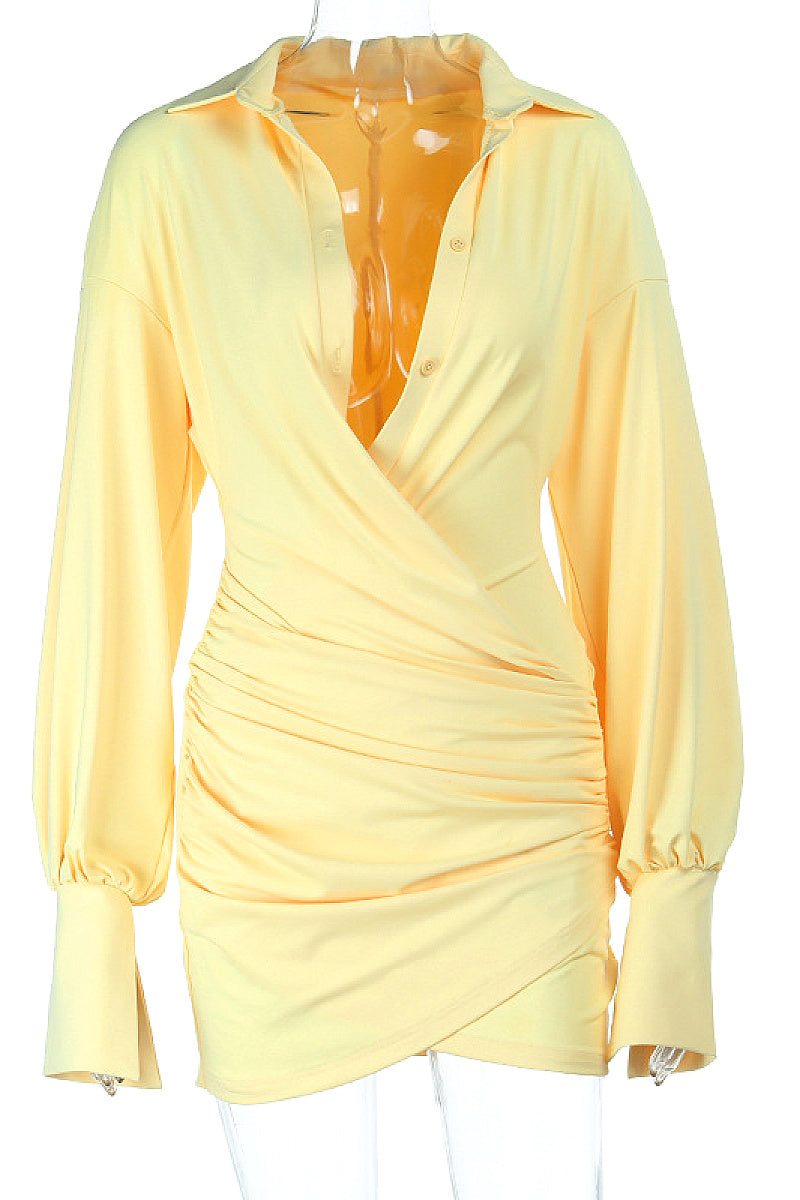 Sexy Deep V Neck Pleated Bodycon Dress
