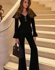 Chic Black V-Neck Two-Piece Set for Women