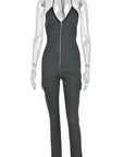 Summer Fashionable Zipper Long Denim Jumpsuit