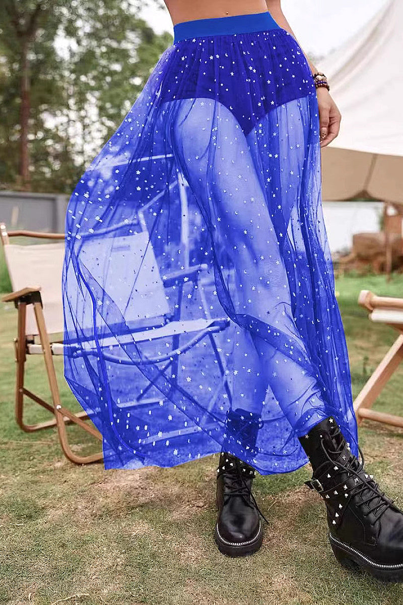 Sexy Sheer Pleated Skirt with Lace for Nightclub