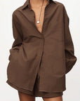 Chic Cotton-Linen Long Sleeve Shirt and Shorts Set