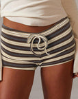 Trendy Striped Drawstring Low Waist Hot Pants