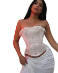 Sexy Lace Neckline Waist-Cinching Top