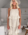 Casual Khaki Cotton Linen Ruffle Dress