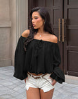 Loose Fit Lantern Sleeve Off Shoulder Top