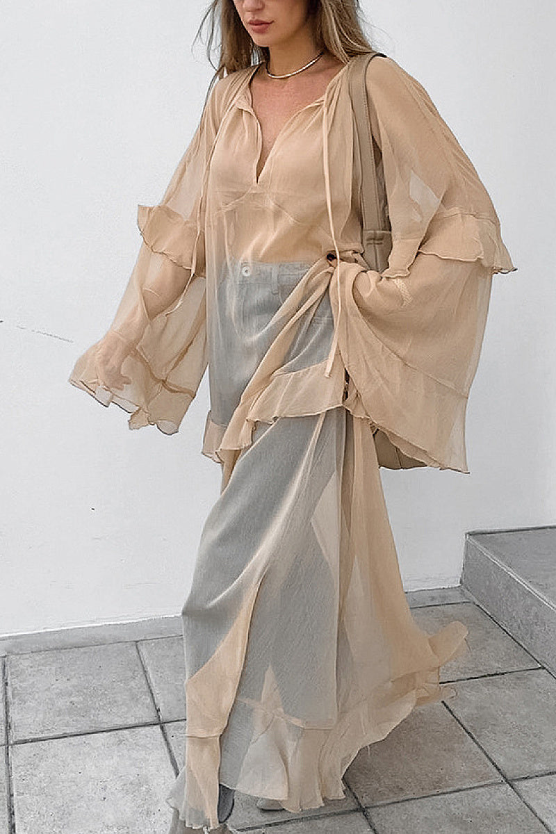 Chic Sheer Chiffon Batwing Sleeve Dress