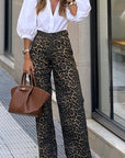 Elegant High-Waisted Leopard Print Trousers