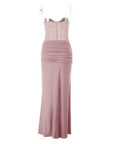 Elegant Strapless Long Dress with Waist Tie