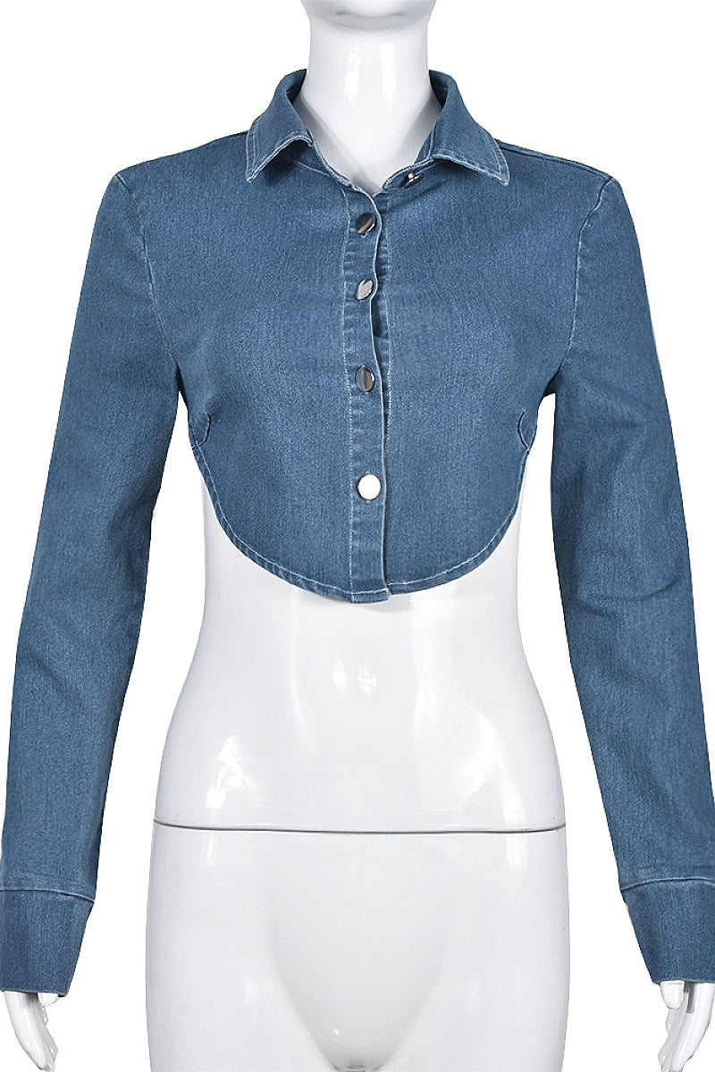 Trendy Water-Washed Denim Jacket for Women