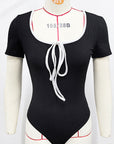 Summer Color Block Bodysuit with Short Sleeves