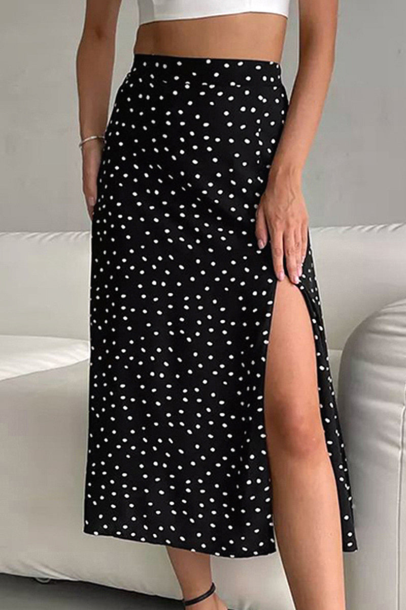 French Vintage Black Polka Dot Midi Skirt