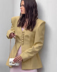 Retro Brown V-Neck Blazer for Women