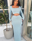Summer Women's High Elastic T-Shirt and Long Skirt Set