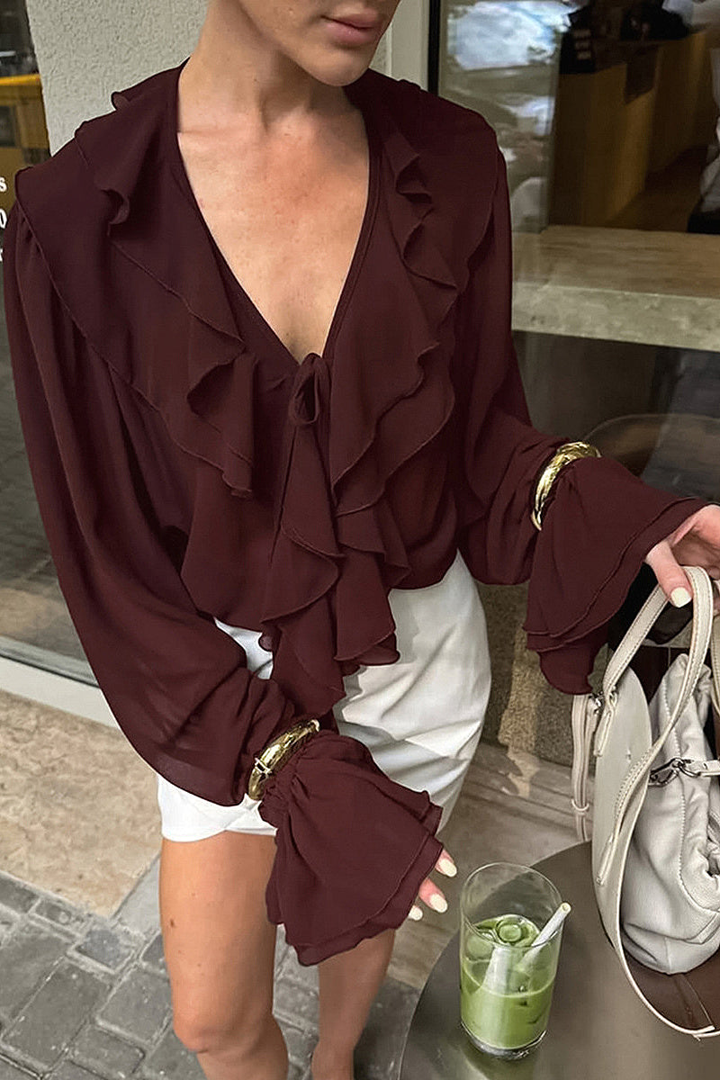 French Style Chiffon Ruffle Blouse for Women