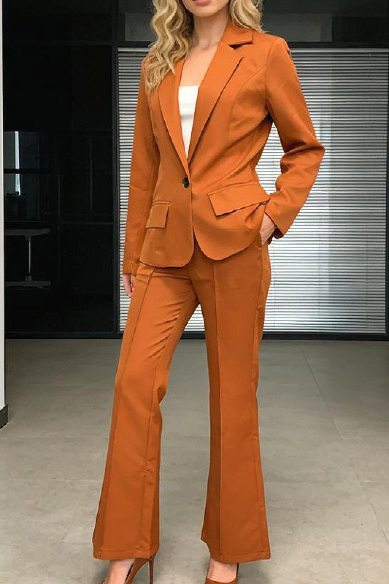 Elegant Long Sleeve Blazer and Flare Pants Set