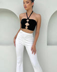 Stylish Cross-Back Crop Top with Tie Design