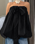 French Vintage Black Strapless Top for Women