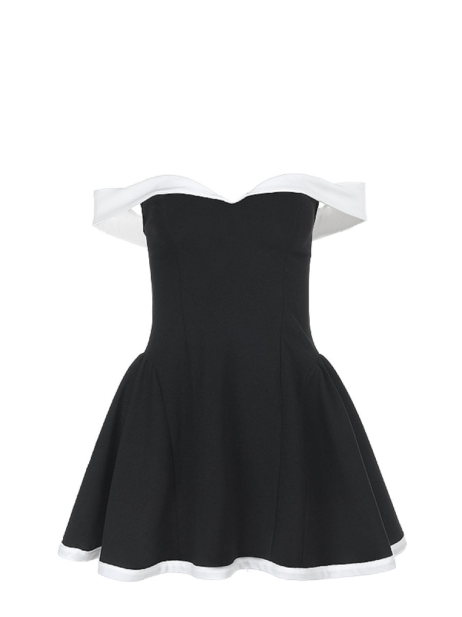 Elegant Off-Shoulder Color Block Mini Dress