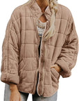 Solid Color Stand Collar Cotton Jacket for Women