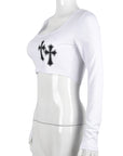 Trendy Women's U-Neck Cropped Long Sleeve Top