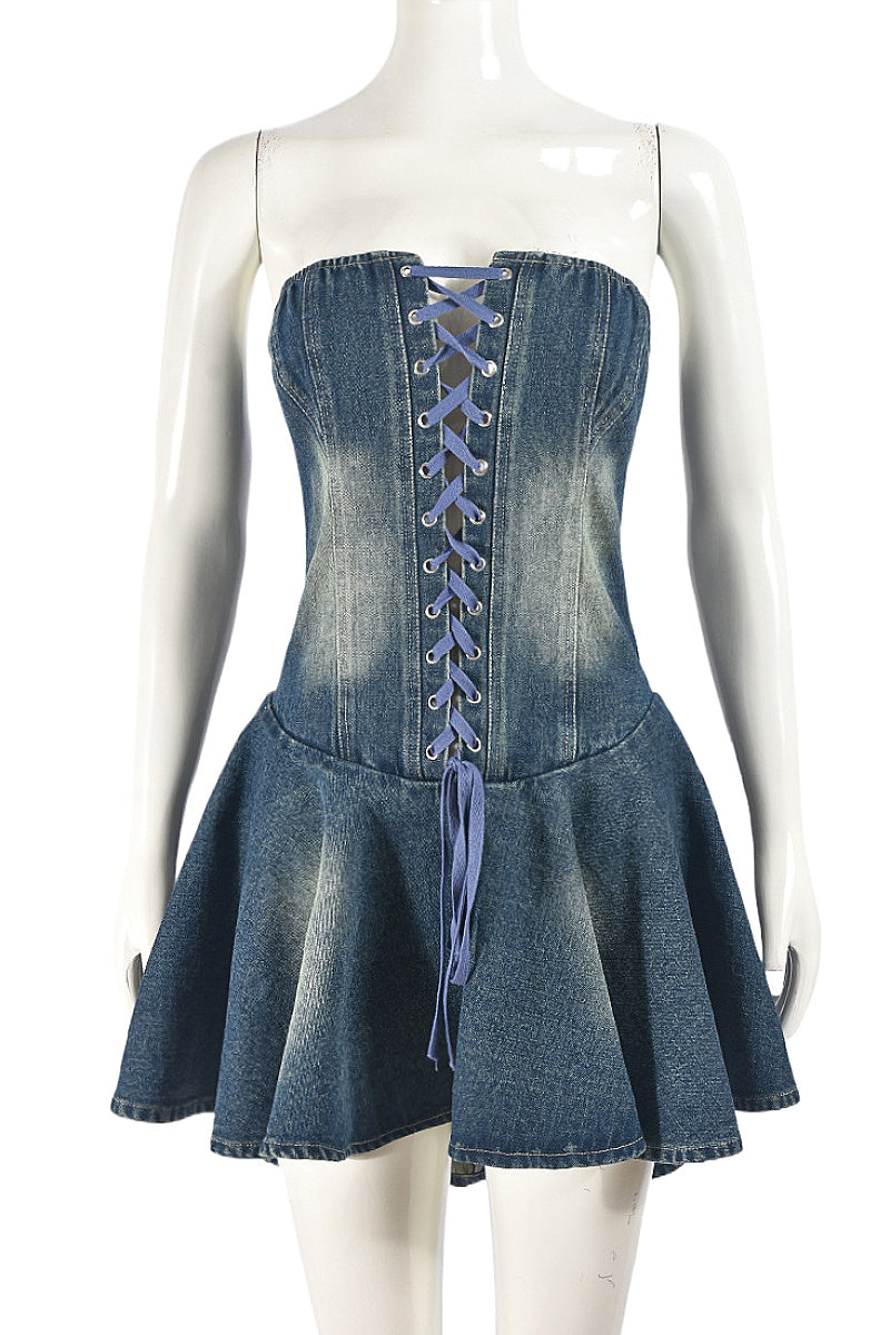 Stylish Denim Strapless Mini Dress for Women