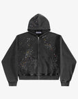 Trendy Loose-Fit Zip-Up Hoodie with Rhinestones