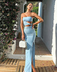 Chic Yellow Strapless Hollow Out Maxi Dress