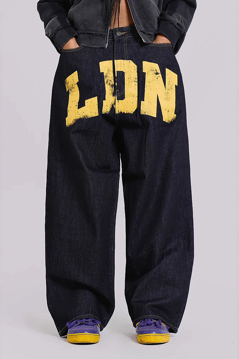 Trendy Letter Print Baggy Jeans for Women