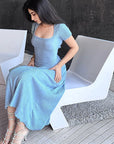 Summer A-Line Dress with Square Neck and Short Sleeves