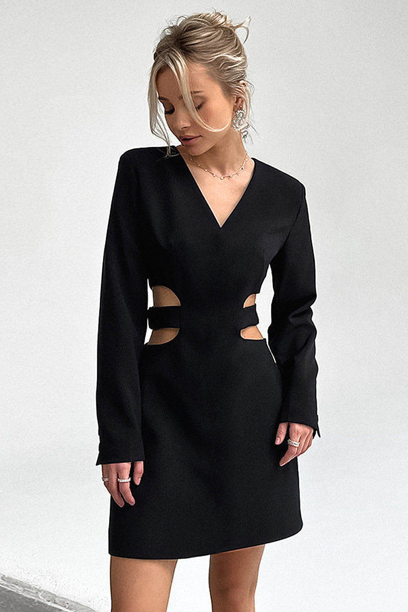 Chic V-Neck Hollow Long Sleeve Dress