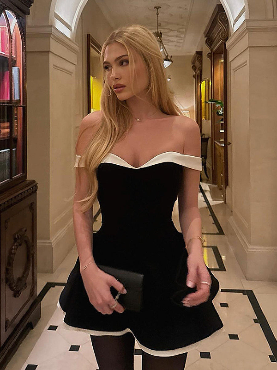 Elegant Off-Shoulder Color Block Mini Dress