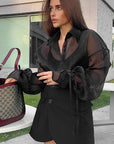 Fashionable Sheer Blouse with Puff Sleeves