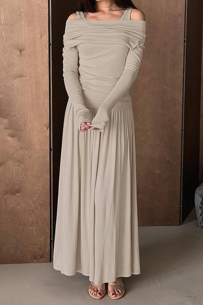 Chic Asymmetrical Shoulder Top and Long Skirt Set