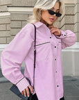 French Color Block Striped Pink Women's Shirt