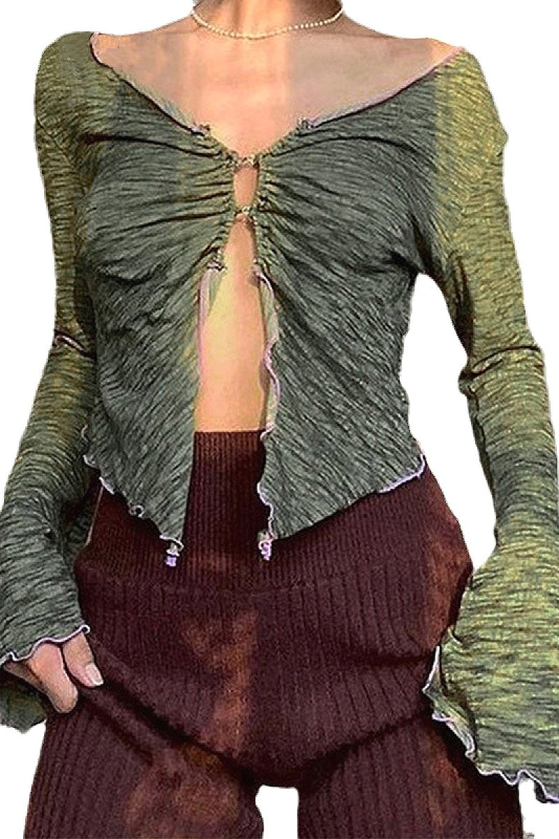 Summer New Women's Ruffled Sleeve Slim Top