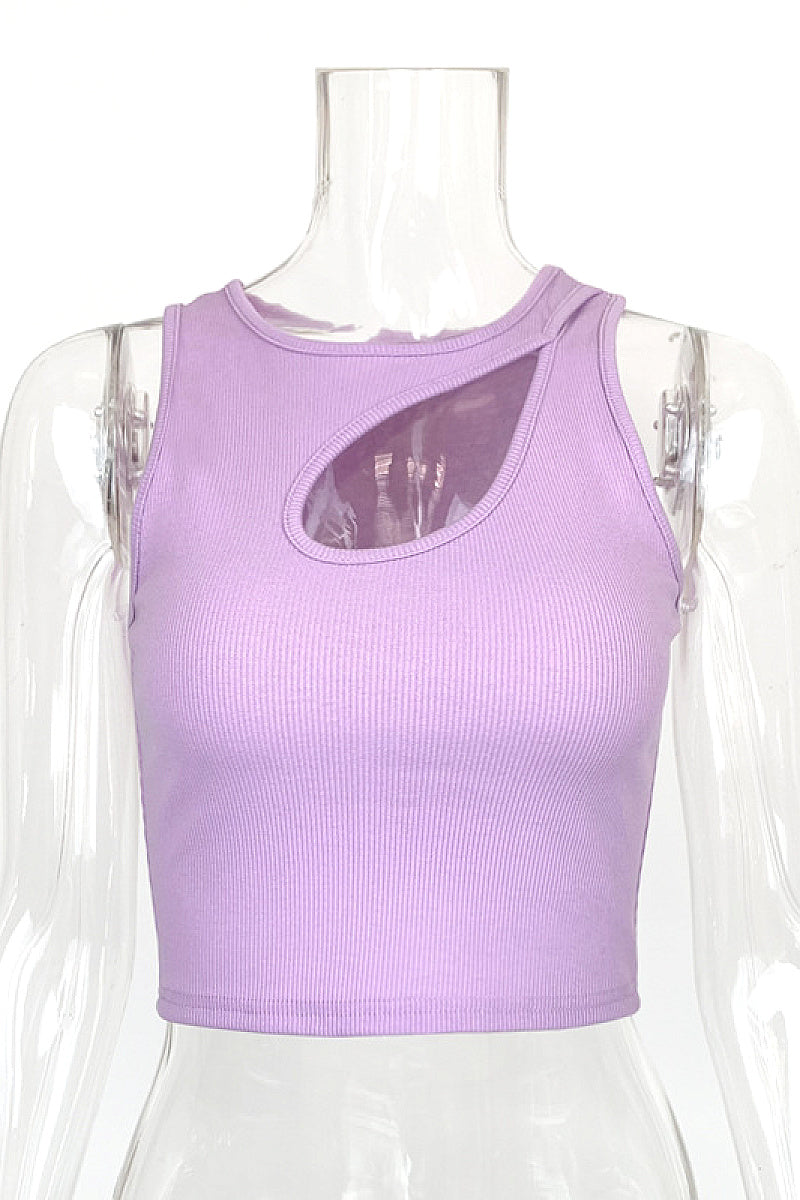 Sexy Hollow Ribbed Tank Top for Women