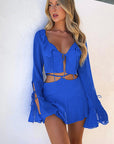 Chic Ruffled Long Sleeve Chiffon Top and Skirt Set