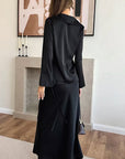 Elegant V-Neck Tie Top and Long Skirt Set