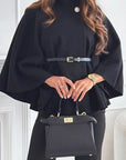 Elegant Winter Women's Cape Coat with Waist Tie