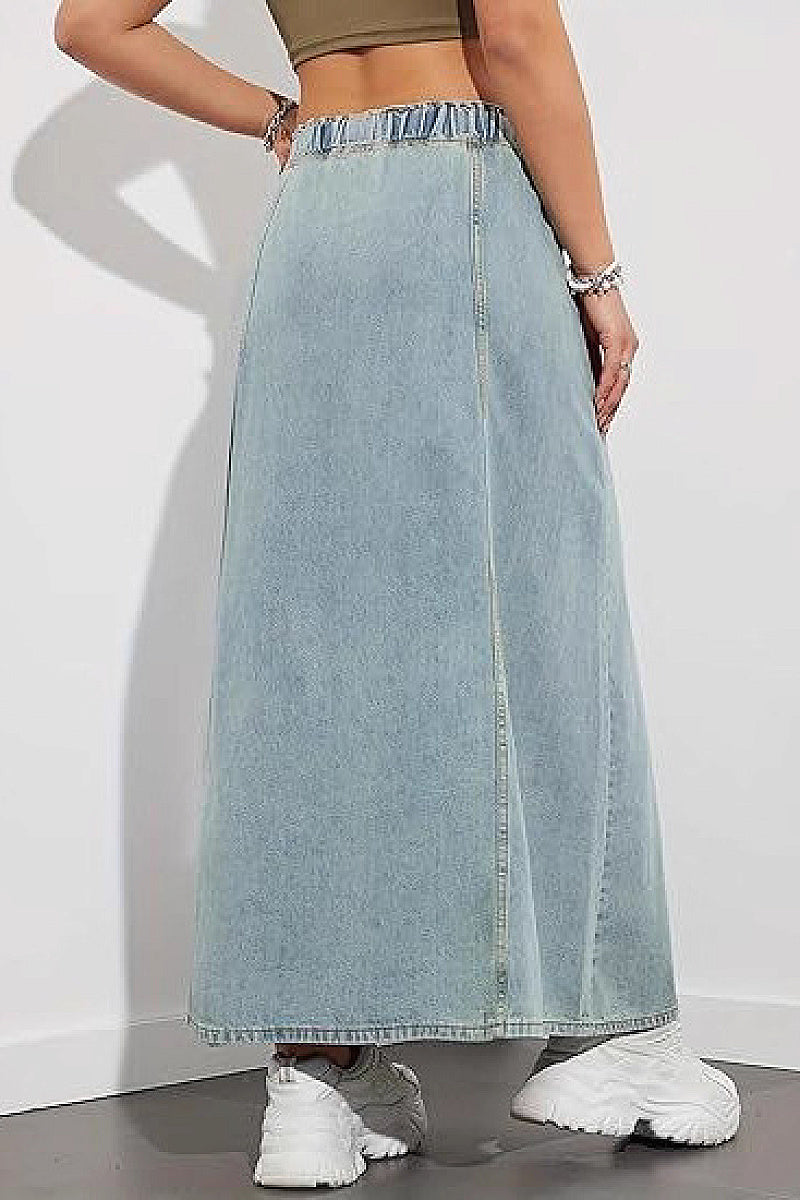 Casual Loose Fit Denim Maxi Skirt for Women