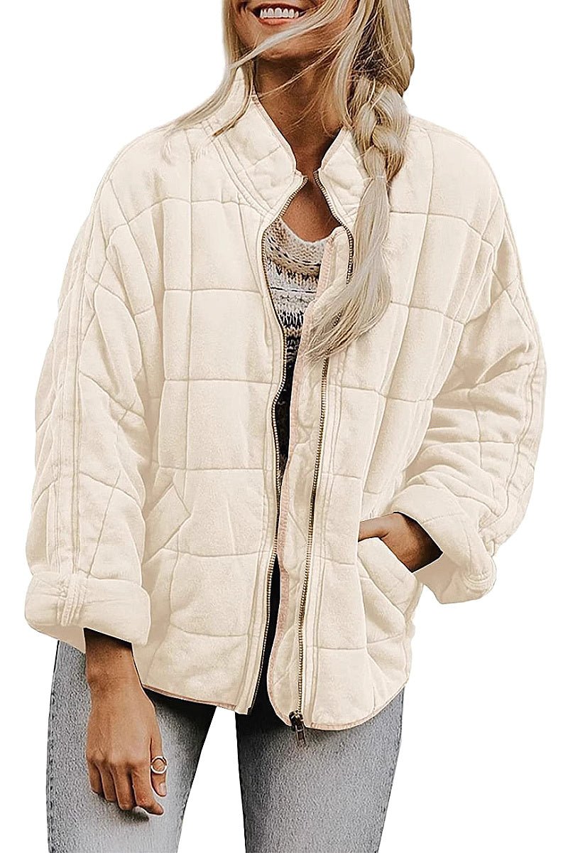 Solid Color Stand Collar Cotton Jacket for Women