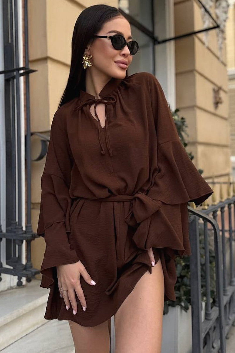 Stylish V-Neck Ruffle Sleeve Irregular Dress
